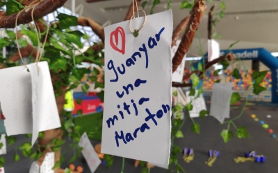 L'arbre dels desigs esportius és el primer que troben els infants a la zona d'activitats | Pau Duran